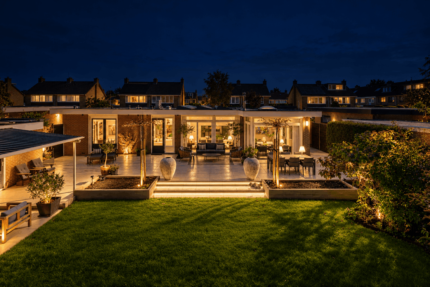39_Luxe Avondtuin met Verlichte Terrasruimte