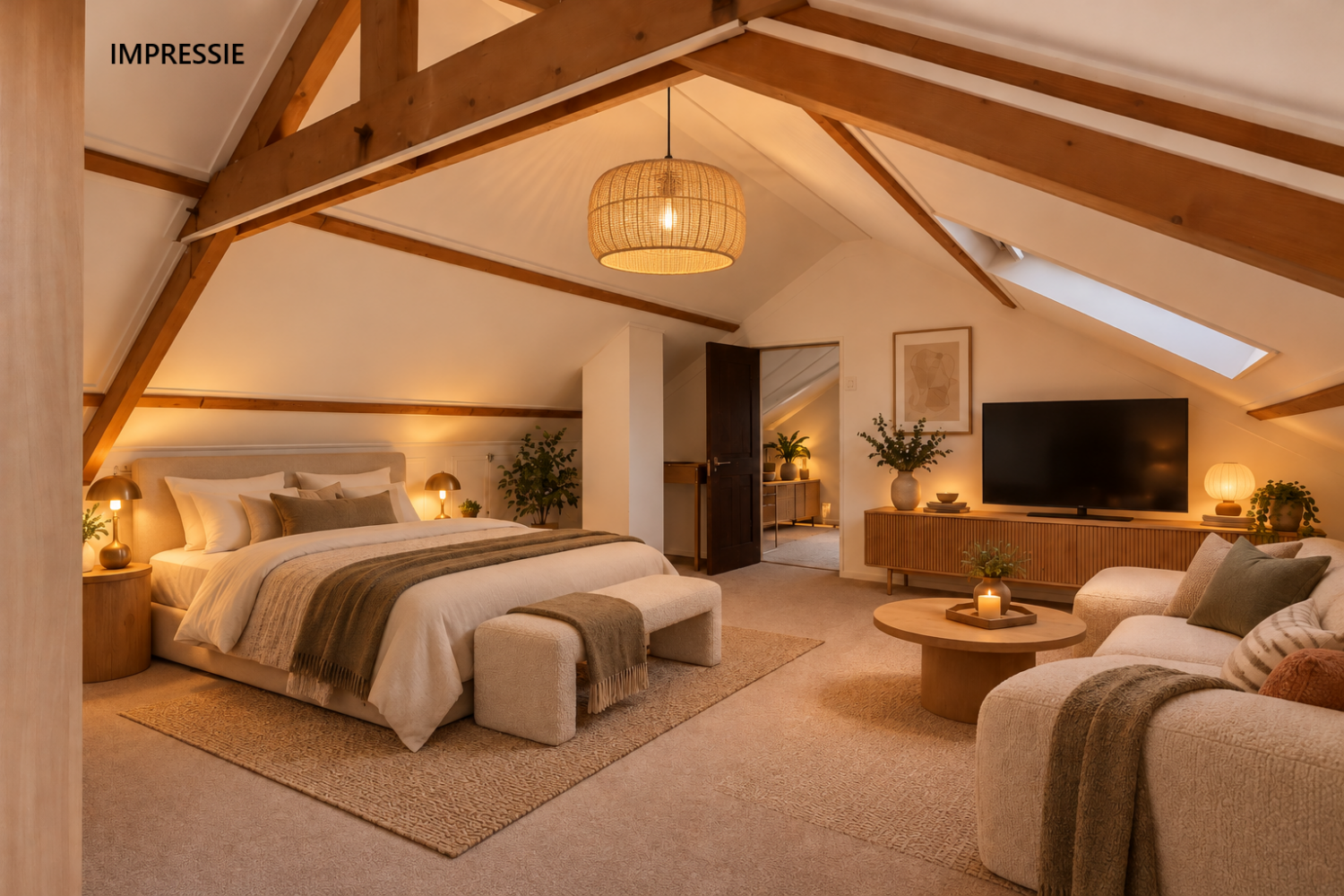 Gezellige zolderkamer met hanglamp